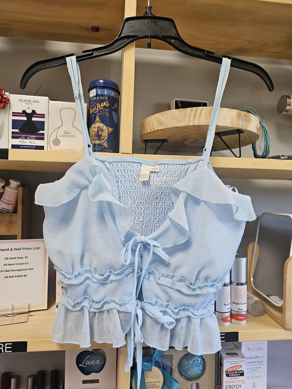 Source Unknown Light Blue Ruffle Tie-Front Camisole